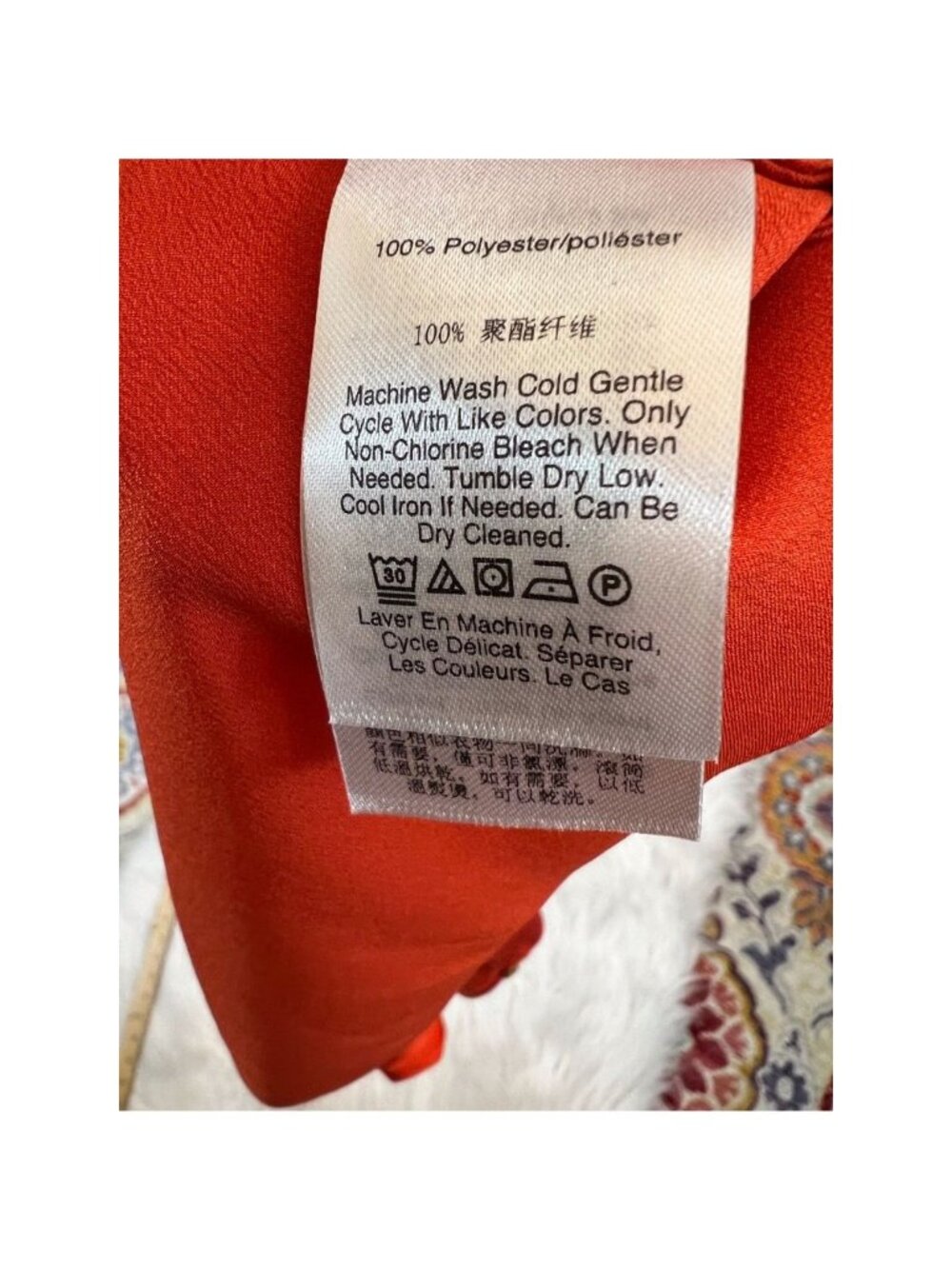 Donna Karan Womens Blouse Orange XS Short Sleeve Crochet Satin Solid Career - Picture 4 of 5